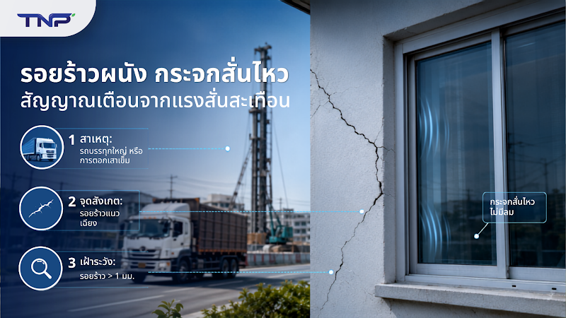 รอยร้าวตามผนังจากแรงสั่นสะเทือน